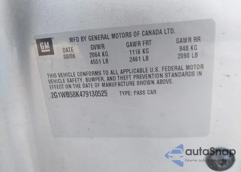 2007 Chevrolet Impala Ls из США, поврежденный, VIN 2G1WB58K479130525